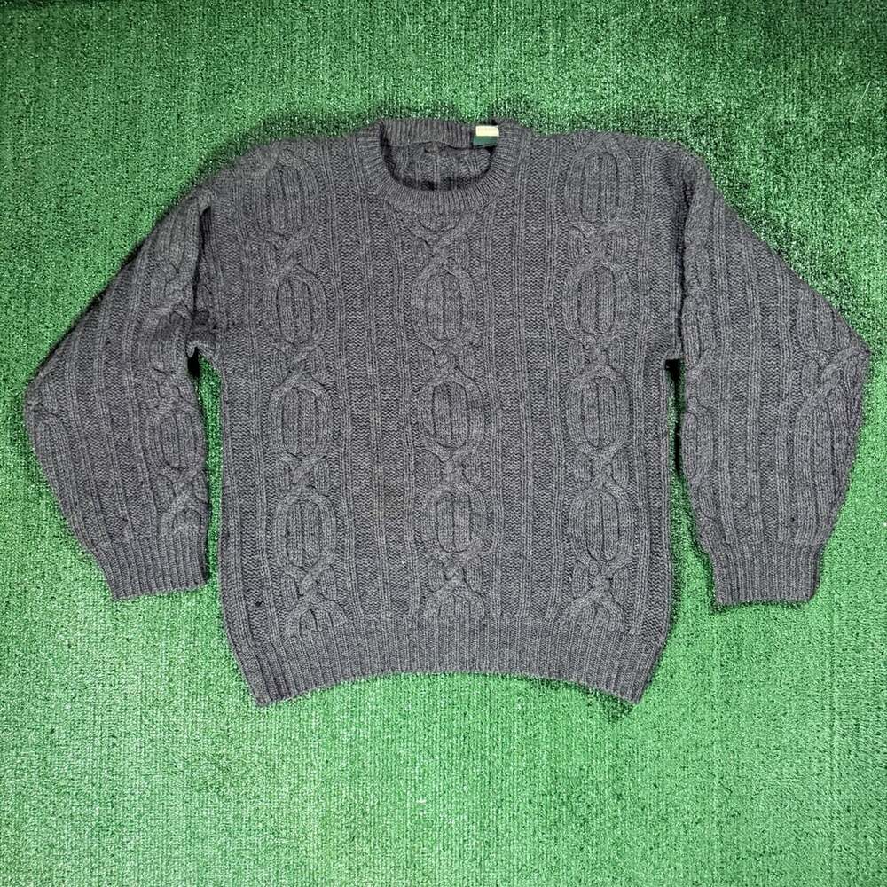 Vintage 1990s Cable Knit Crewneck Sweater Gray Wool Pullover Men's XL
